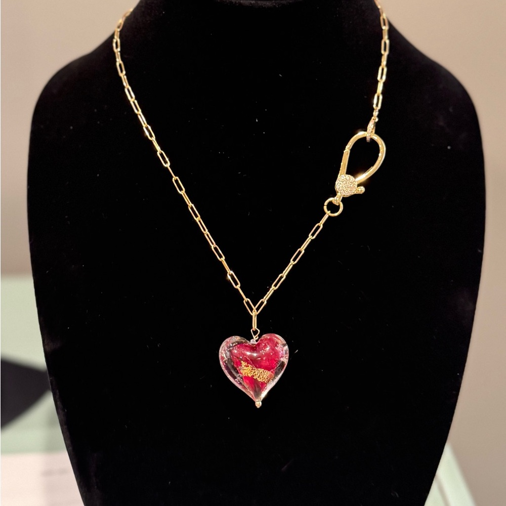 BDesigns Gold Heart Pendant Necklace with Clasp Accent